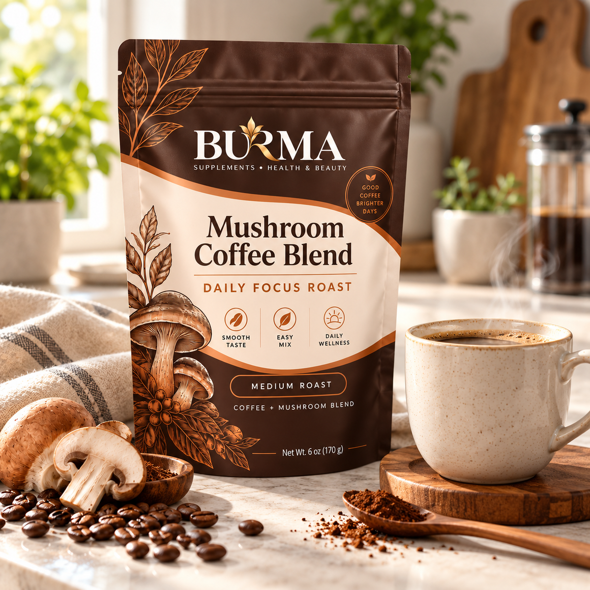 BURMA Mushroom Coffee Blend – Daily Focus Roast